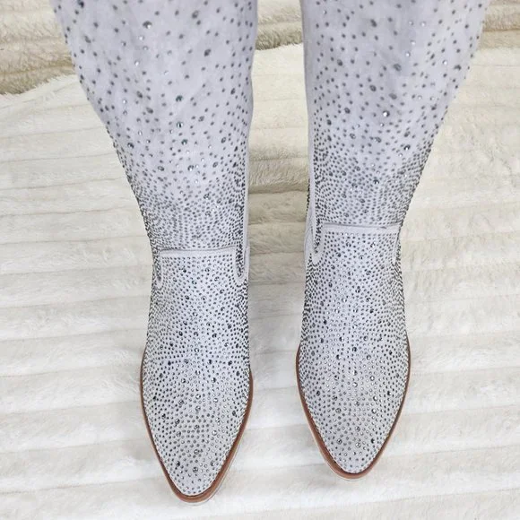 Wild Ones Glamour Cowboy Rhinestone Cowgirl Boots Tuck Zipper Plus Silver Gray - Picture 8 of 13